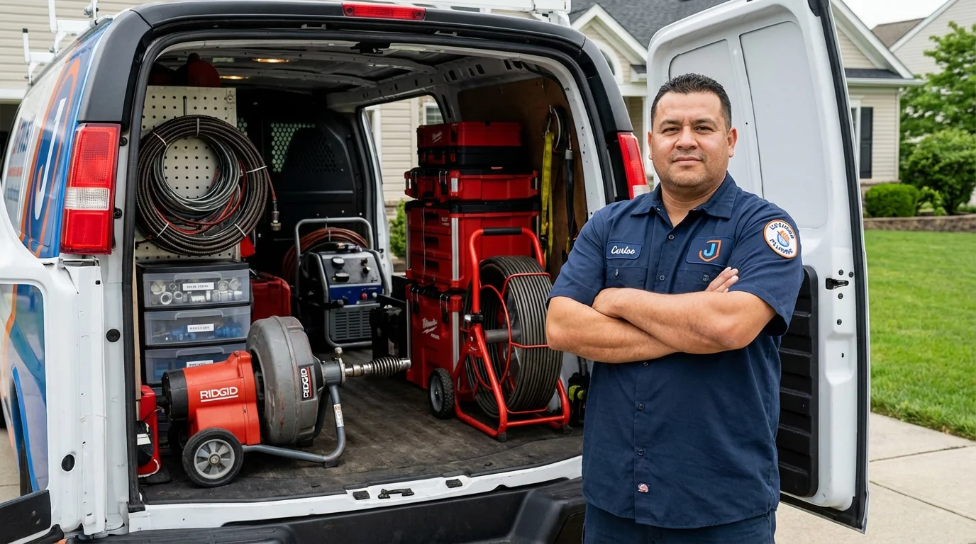 Professional drain cleaning equipment and Johns Plumbing LLC plumber in Easton