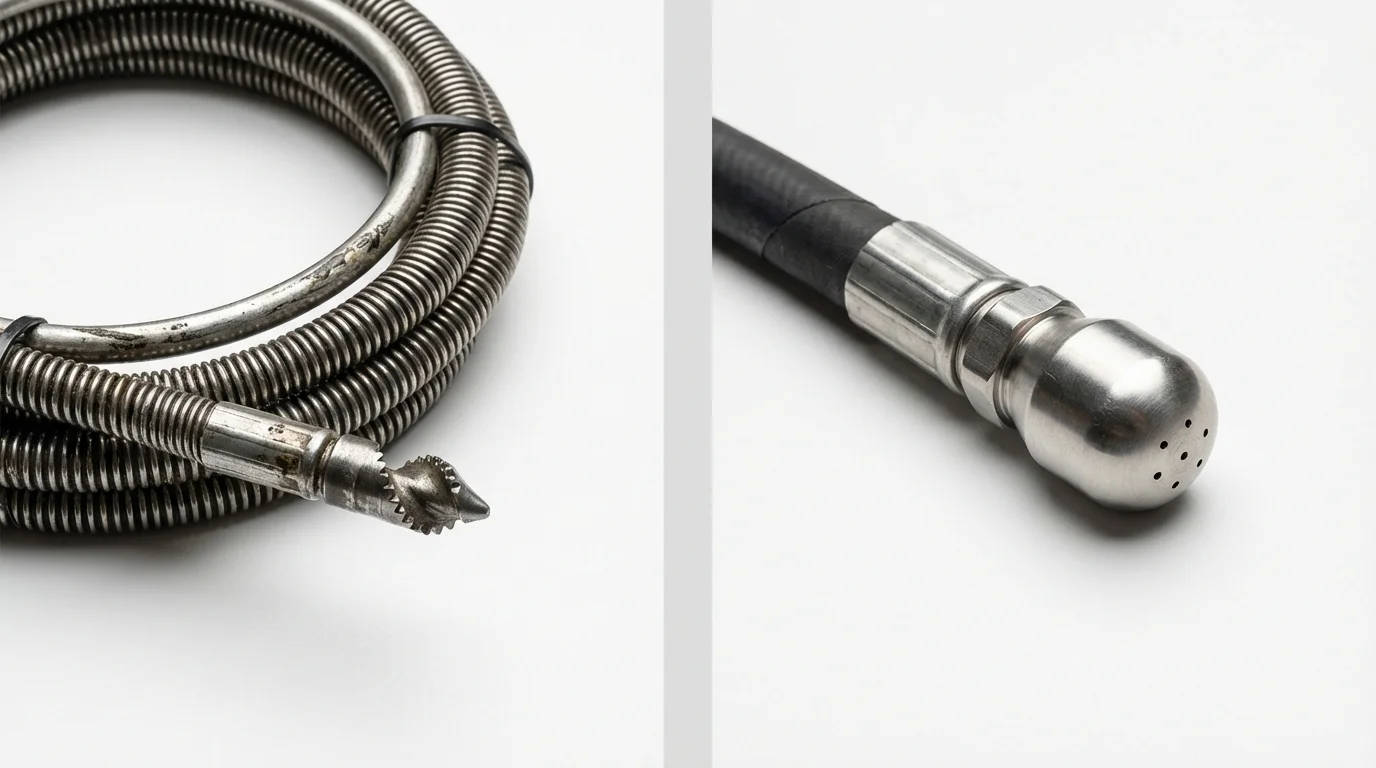 Drain snake cable and hydro jetting nozzle used for drain cleaning in Easton, PA