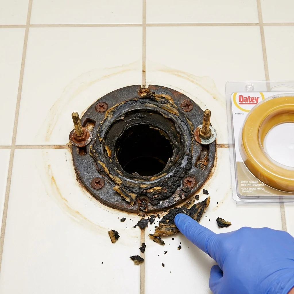 Failed wax ring showing water seepage at the base of a toilet in a Easton, PA home